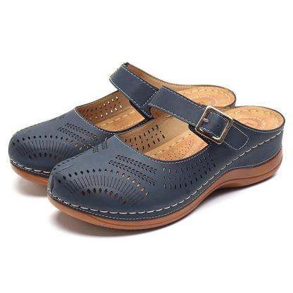 Vanccy Hollow Out Open Heel Casual Wedges Sandals-walkjoyful