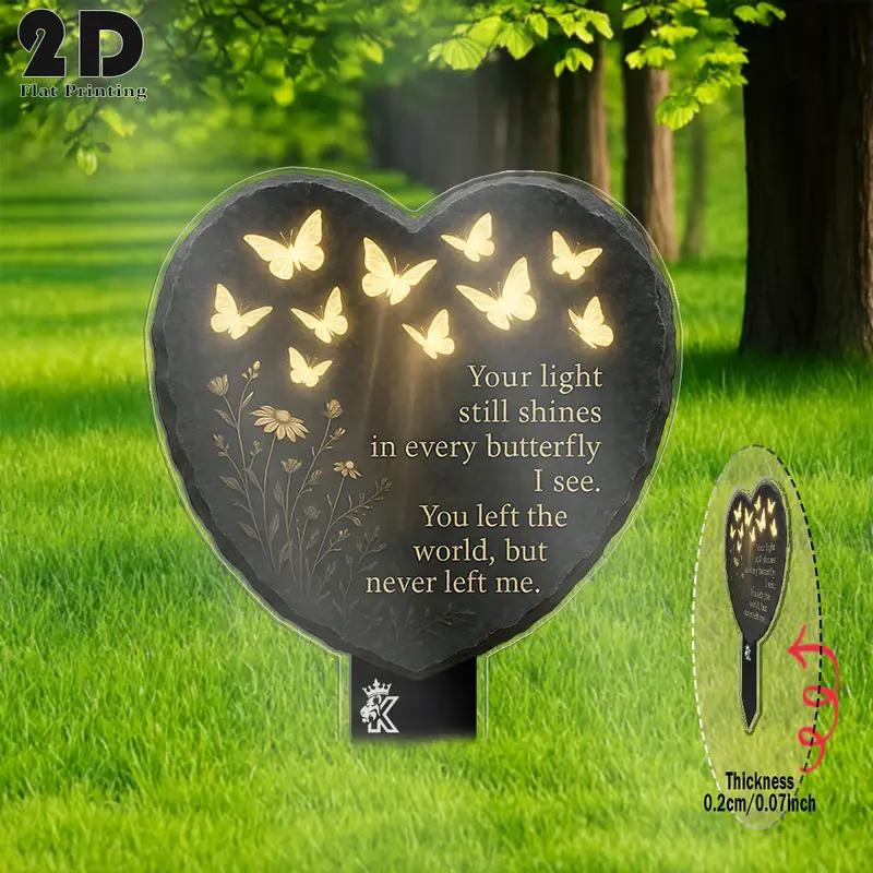 🦋💖 Unique Butterfly Heart-Shaped Floral Acrylic Outdoor Memorial Plaque