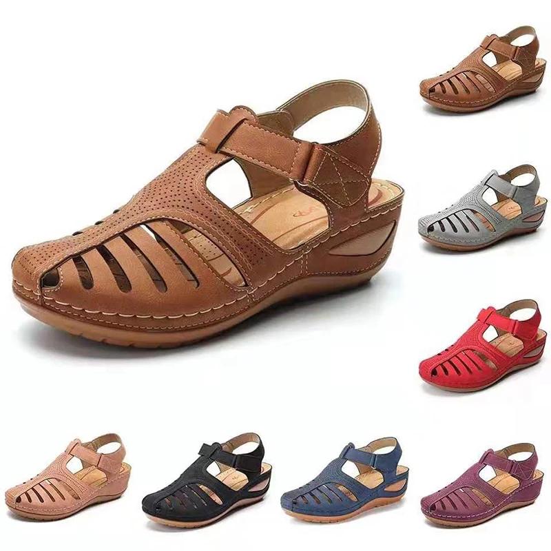 Vanccy - Soft PU Leather Closed Toe Vintage Anti-Slip Sandals-walkjoyful