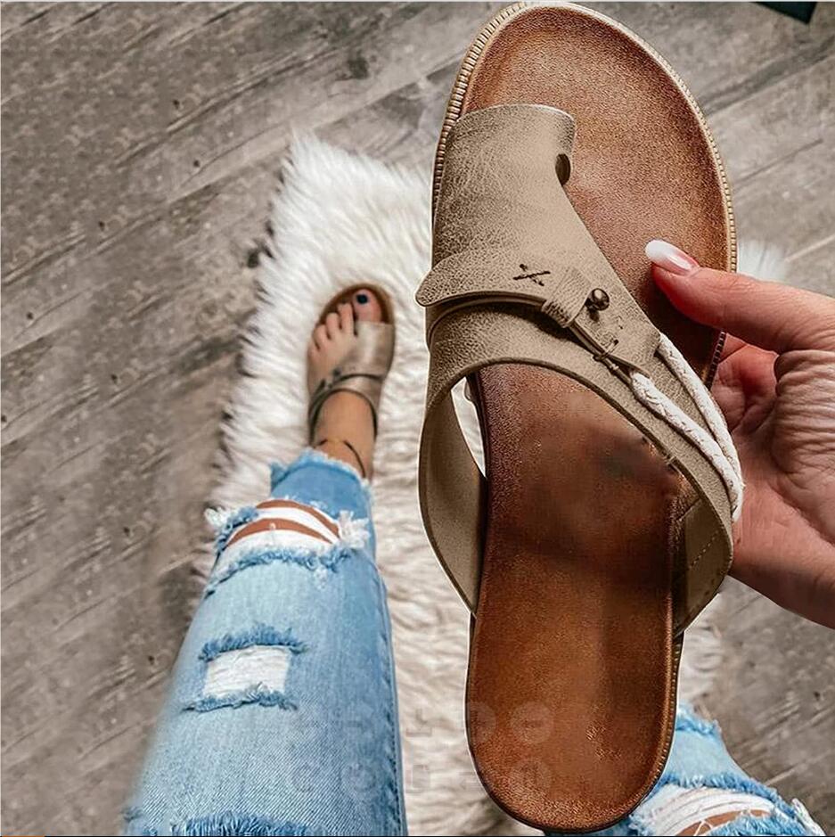Sandals for Women Orthopedic Bunion Corrector Slippers Leather Ring Toe Sandal Comfy Platform Flat Lady Shoes Plus Sizes-walkjoyful