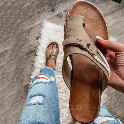 Sandals for Women Orthopedic Bunion Corrector Slippers Leather Ring Toe Sandal Comfy Platform Flat Lady Shoes Plus Sizes-walkjoyful