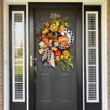 Farmhouse Buffalo Lattice Pumpkin and Sunflower Wreath