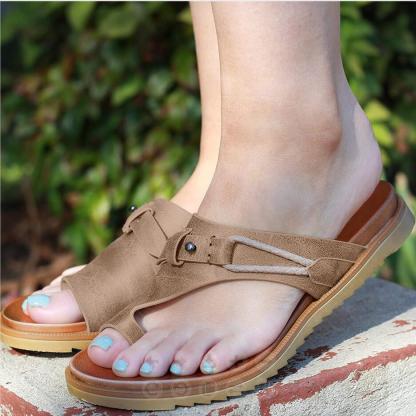 Sandals for Women Orthopedic Bunion Corrector Slippers Leather Ring Toe Sandal Comfy Platform Flat Lady Shoes Plus Sizes-walkjoyful