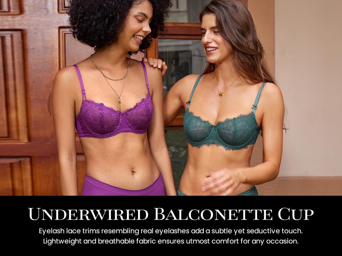 DOBREVA Women's Balconette Sexy Unlined Bra Lace Push Up Plus Size Bras See Through Underwire SpringStatements DOBREVA Women's Balconette Sexy Unlined Bra Lace Push Up Plus Size Bras See Through Underwire SpringStatements