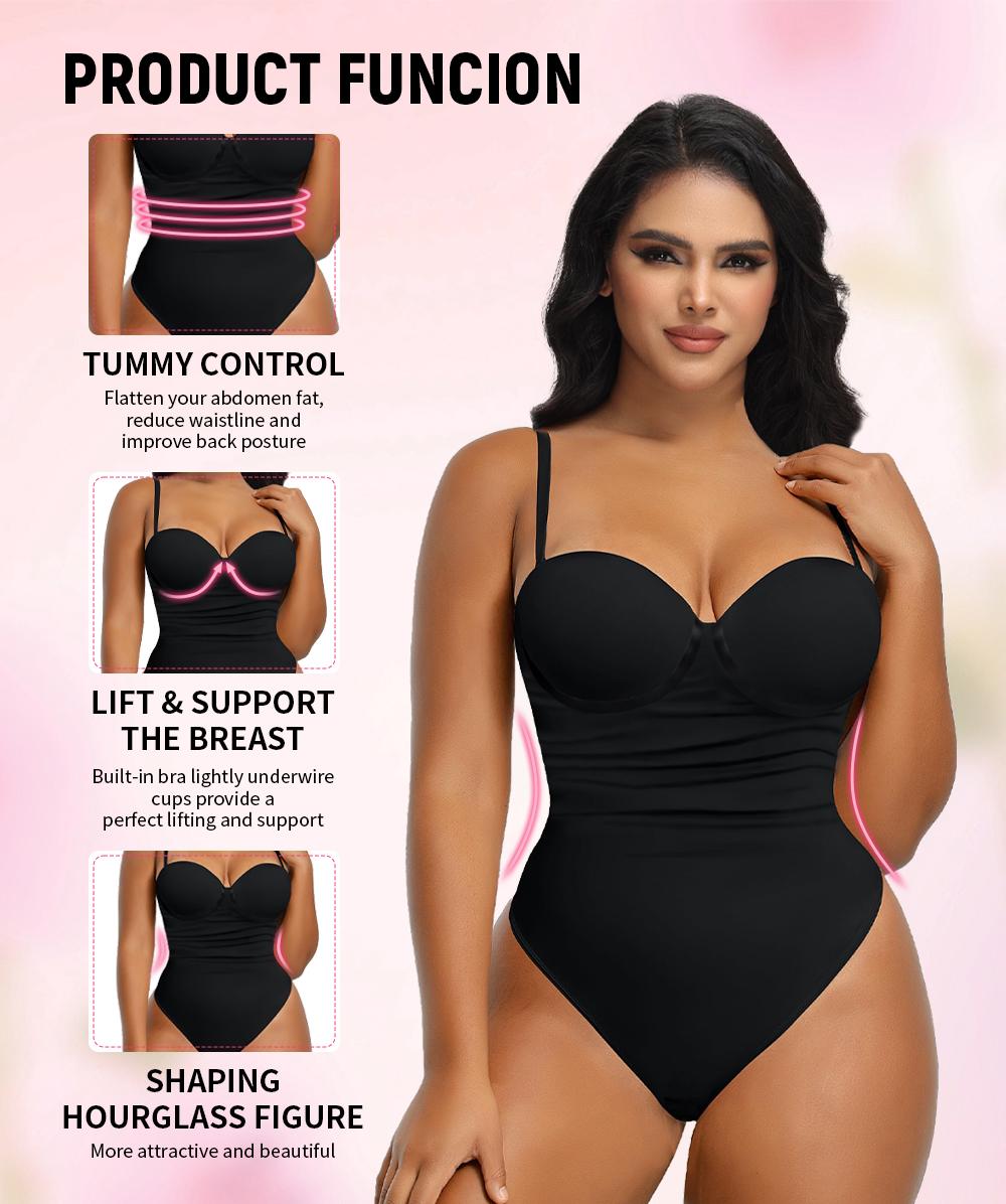 Curveshe Back Lace-up Thong Seamless Light Control Spaghetti Strap Basic Bodysuit Curveshe Back Lace-up Thong Seamless Light Control Spaghetti Strap Basic Bodysuit