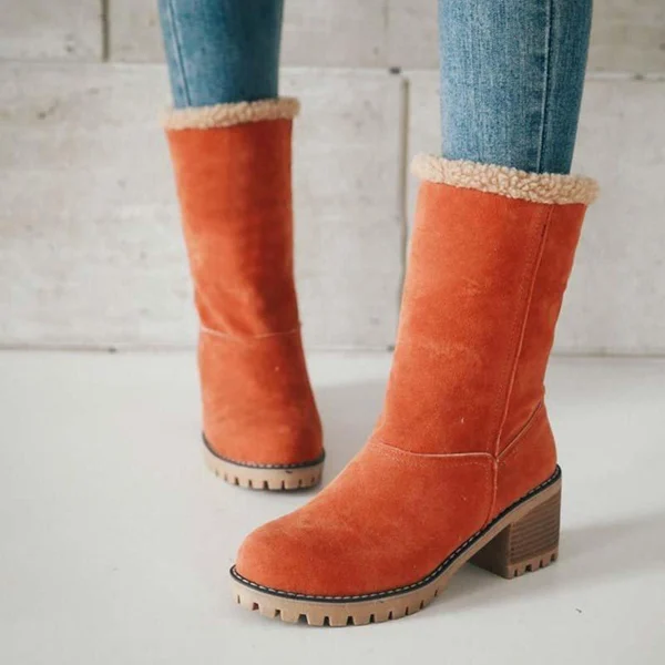 Women Two Ways Wear Warm Square Heels Snow Boots