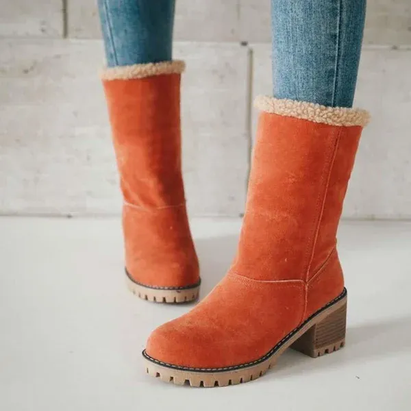 Women Two Ways Wear Warm Square Heels Snow Boots