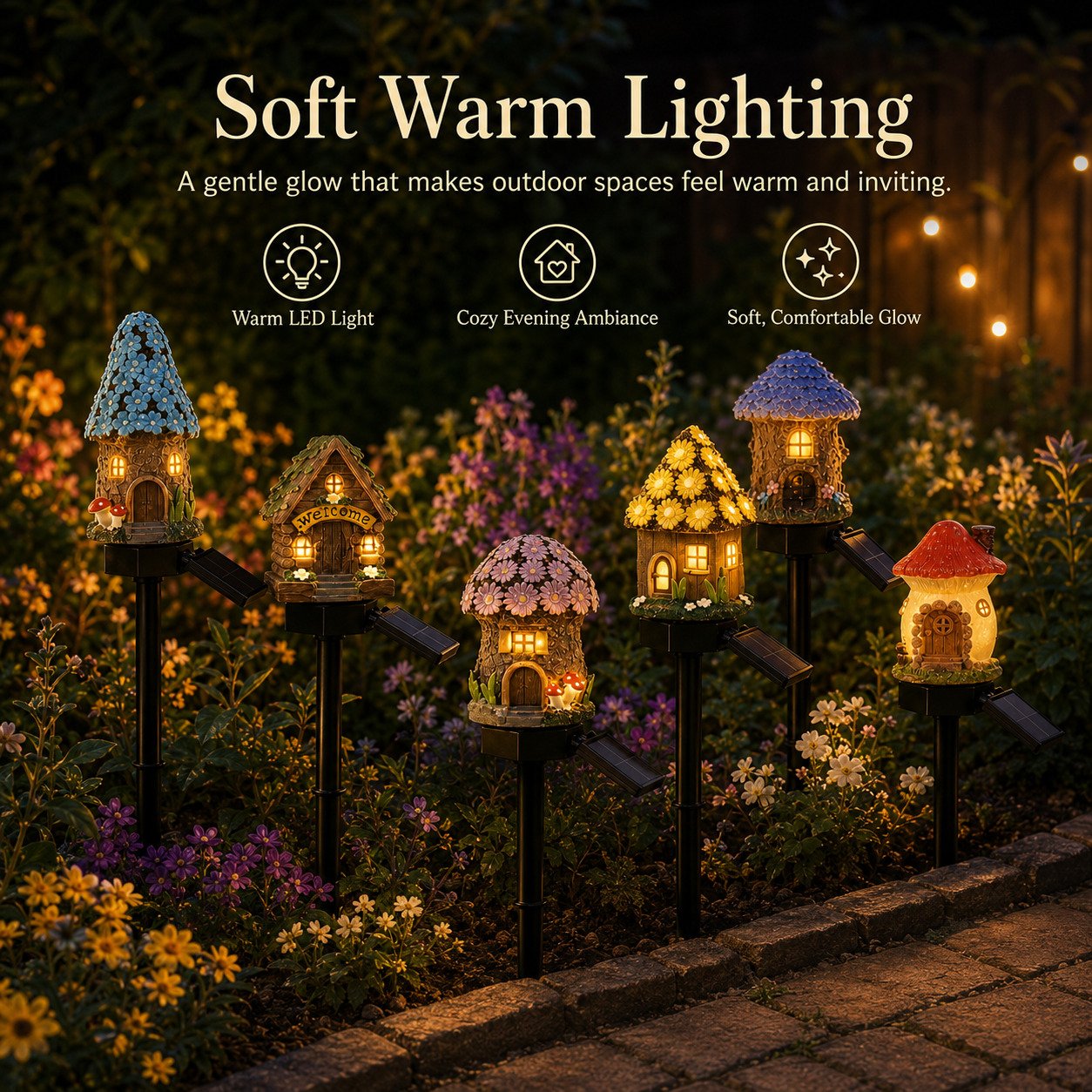 Solar Fairy-Tale Mushroom Cottage Garden Light