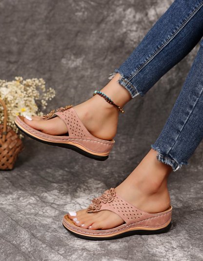 Sandals with Arch Support Anti-Slip wedges Sandal Vintage flower Flip Flop slippers comfortable Casual Wedge Sandals Shoes-walkjoyful