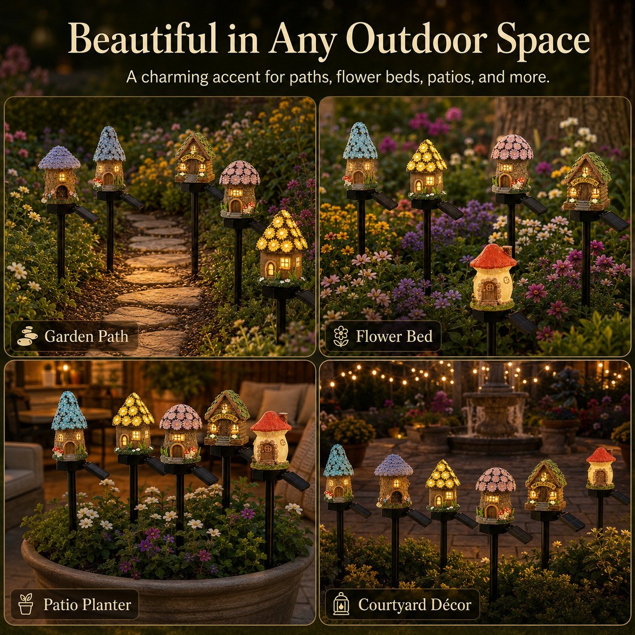 Solar Fairy-Tale Mushroom Cottage Garden Light