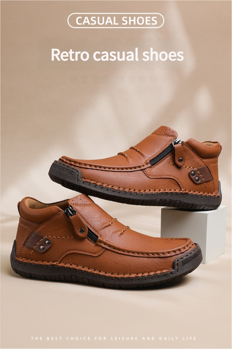 ⏰Limited Time Sale 50% OFF - Men&rsquo;s Handmade Premium Leather Slip-On Driving Boots &ndash; Wide Toe, Arch Support