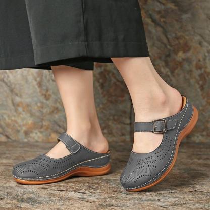 Vanccy Hollow Out Open Heel Casual Wedges Sandals-walkjoyful