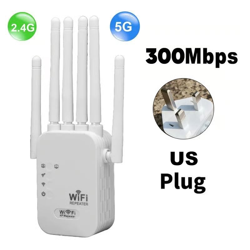 Upgraded 6-Antenna WiFi Extender, 300/1200Mbps Dual Band (5GHz/2.4GHz) Signal Booster, Covers 10,000 sq. ft & 50 Devices, Repeater with Ethernet Port for Home, Gifts
