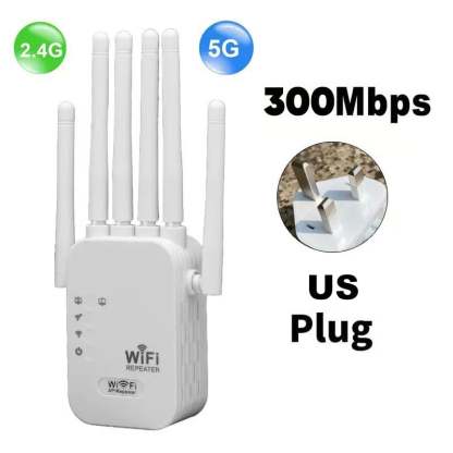 Upgraded 6-Antenna WiFi Extender, 300/1200Mbps Dual Band (5GHz/2.4GHz) Signal Booster, Covers 10,000 sq. ft & 50 Devices, Repeater with Ethernet Port for Home, Gifts