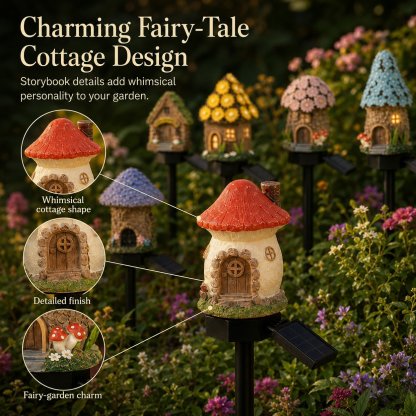 Solar Fairy-Tale Mushroom Cottage Garden Light