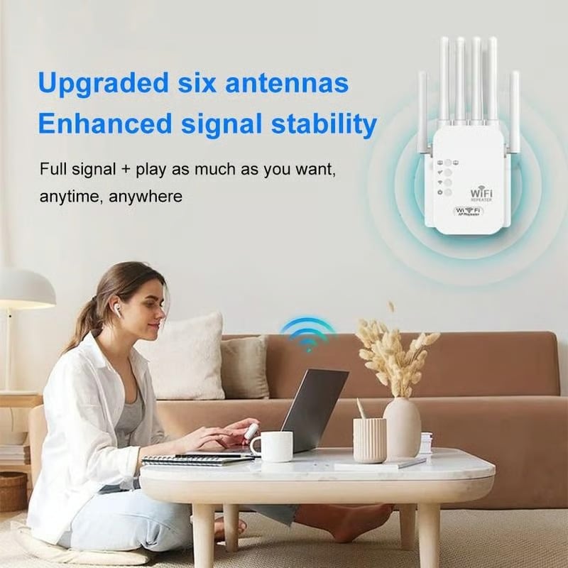Upgraded 6-Antenna WiFi Extender, 300/1200Mbps Dual Band (5GHz/2.4GHz) Signal Booster, Covers 10,000 sq. ft & 50 Devices, Repeater with Ethernet Port for Home, Gifts