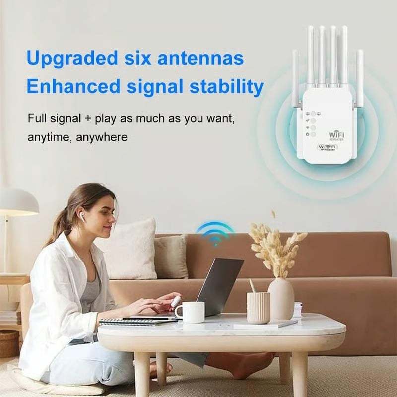 Upgraded 6-Antenna WiFi Extender, 300/1200Mbps Dual Band (5GHz/2.4GHz) Signal Booster, Covers 10,000 sq. ft & 50 Devices, Repeater with Ethernet Port for Home, Gifts