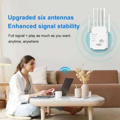 Upgraded 6-Antenna WiFi Extender, 300/1200Mbps Dual Band (5GHz/2.4GHz) Signal Booster, Covers 10,000 sq. ft & 50 Devices, Repeater with Ethernet Port for Home, Gifts