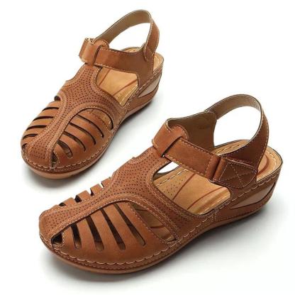 Vanccy - Soft PU Leather Closed Toe Vintage Anti-Slip Sandals-walkjoyful