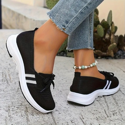 🔥Summer Best Seller🔥Women’s Breathable Knit Slip-On Sneakers with Bow – Lightweight Low-Top Casual Shoes in Beige u0026 White for Everyday Comfort