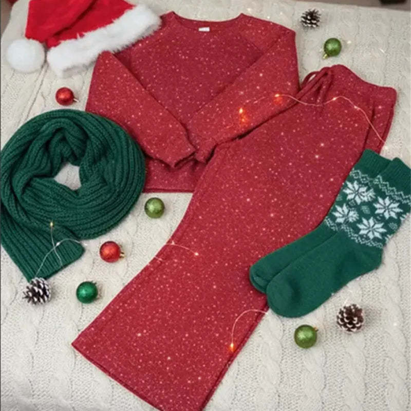⏰Last Day Sale - 49% OFF✨Women's Glitter Pullover Sweater & Pants 2-Piece Set