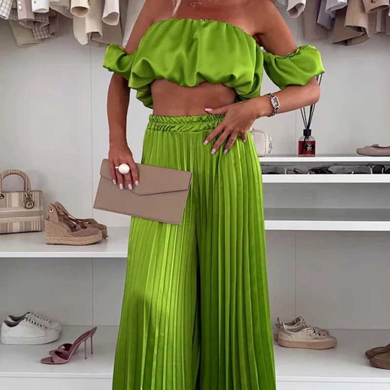 💖LAST DAY SALE 60% OFF💖Women’s Sexy Solid Color Top Wide Leg Pants Two Pieces Set