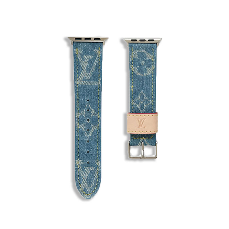 Classic Leather Monogram Apple Watch Band Blue-GELV121