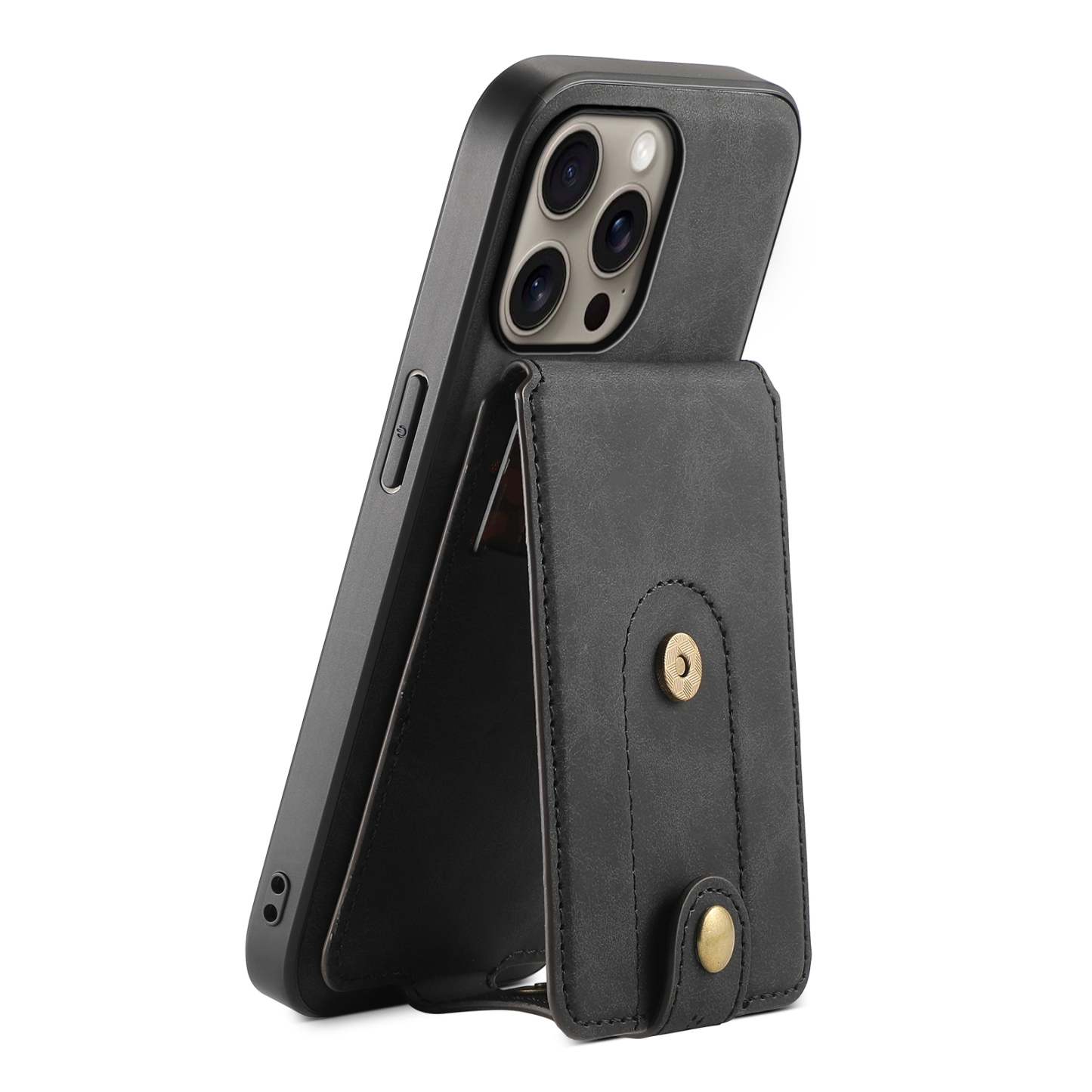 Classic Leather Phone Case With Purse For iPhone Black (Compatible With Magsafe)-CXB241102-GTOCASE