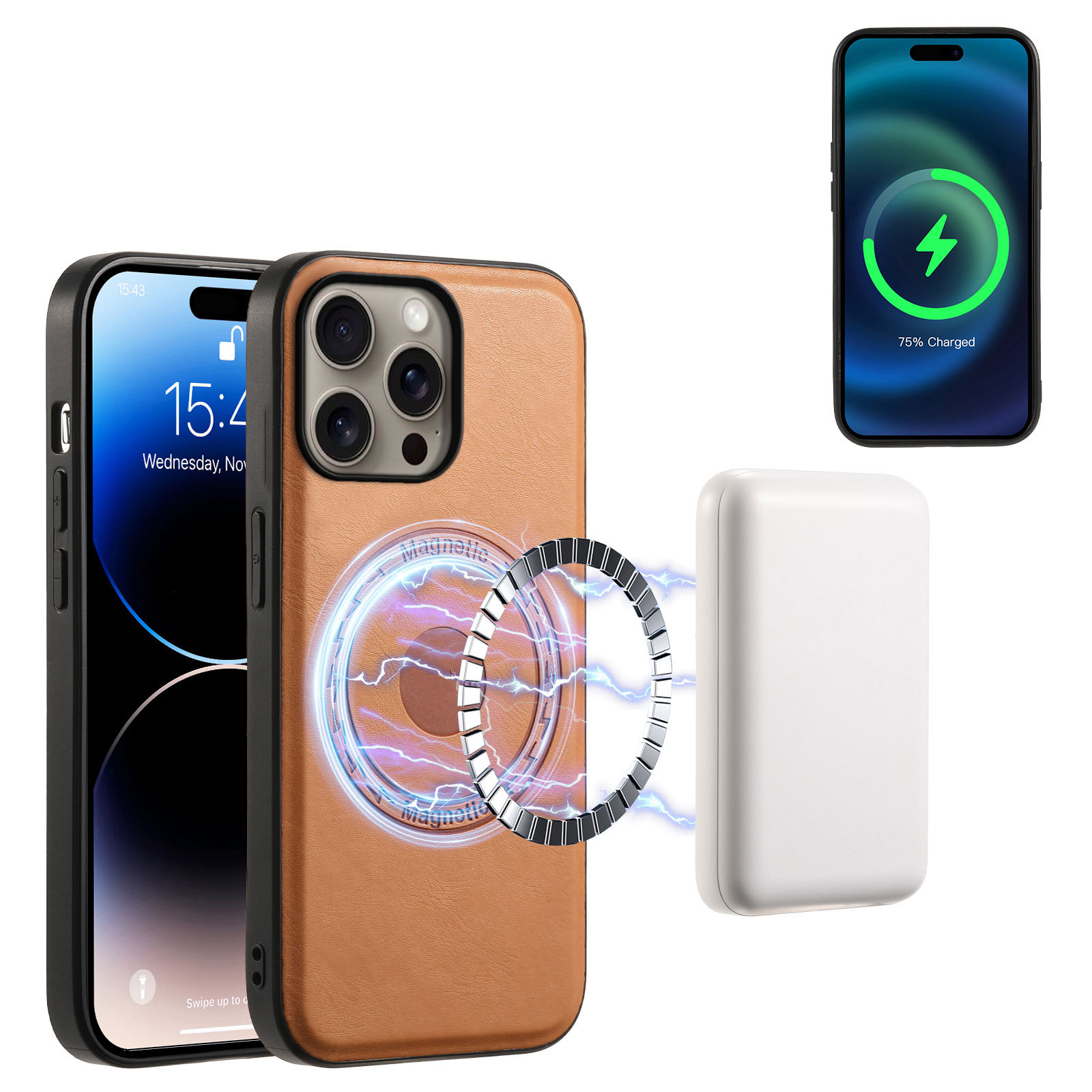Leather Phone Case For iPhone Brown (Compatible With Magsafe)-CXK241852-GTOCASE