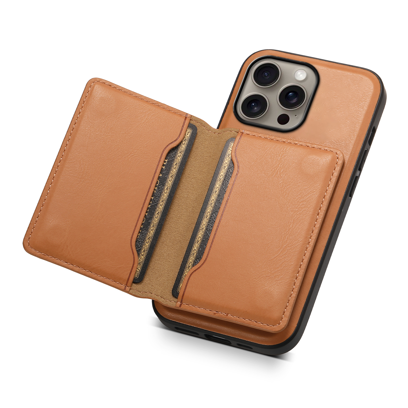 Leather Phone Case With Card Holder For iPhone Brown (Compatible With Magsafe)-MMK241650-GTOCASE