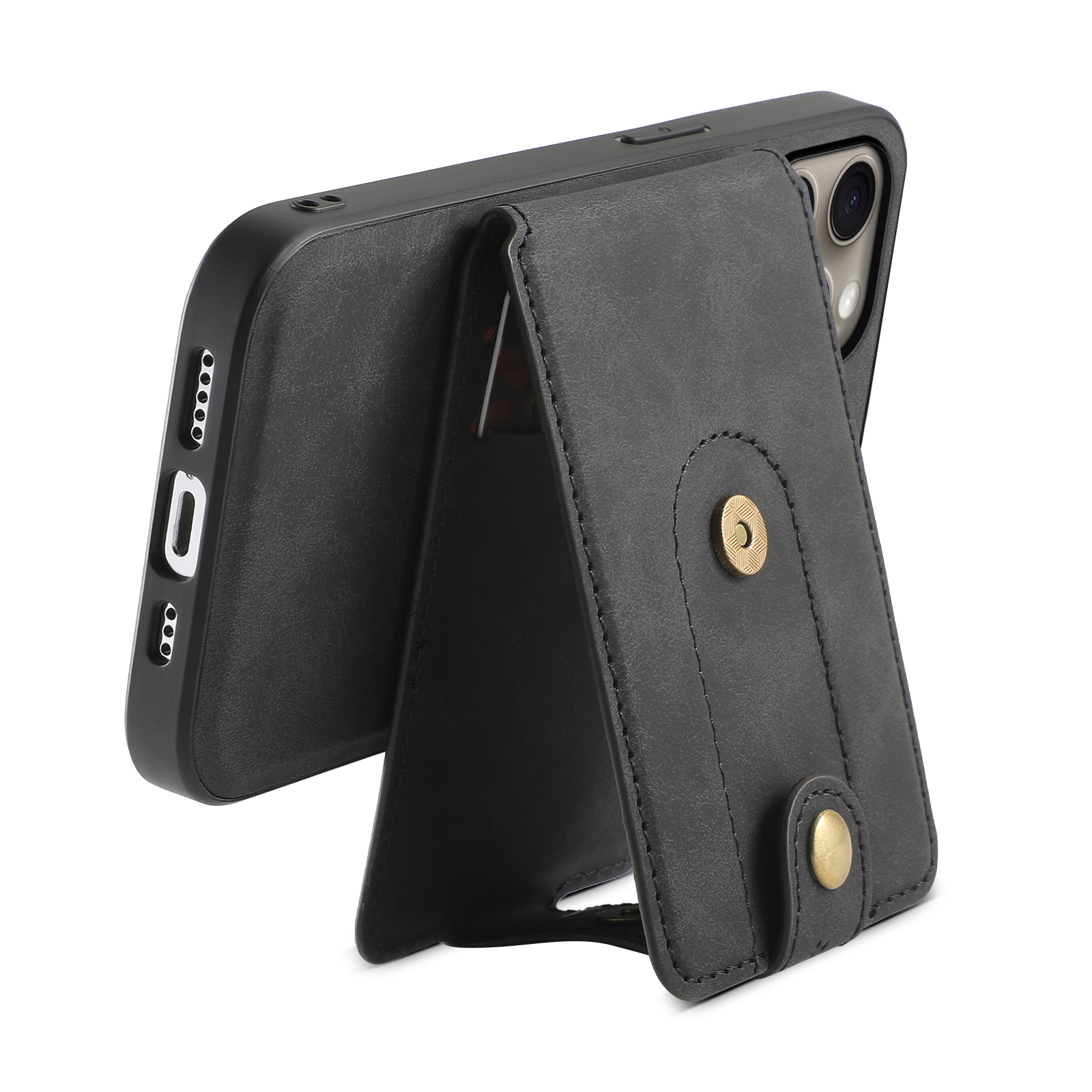 Classic Leather Phone Case With Purse For iPhone Black (Compatible With Magsafe)-CXB241102-GTOCASE