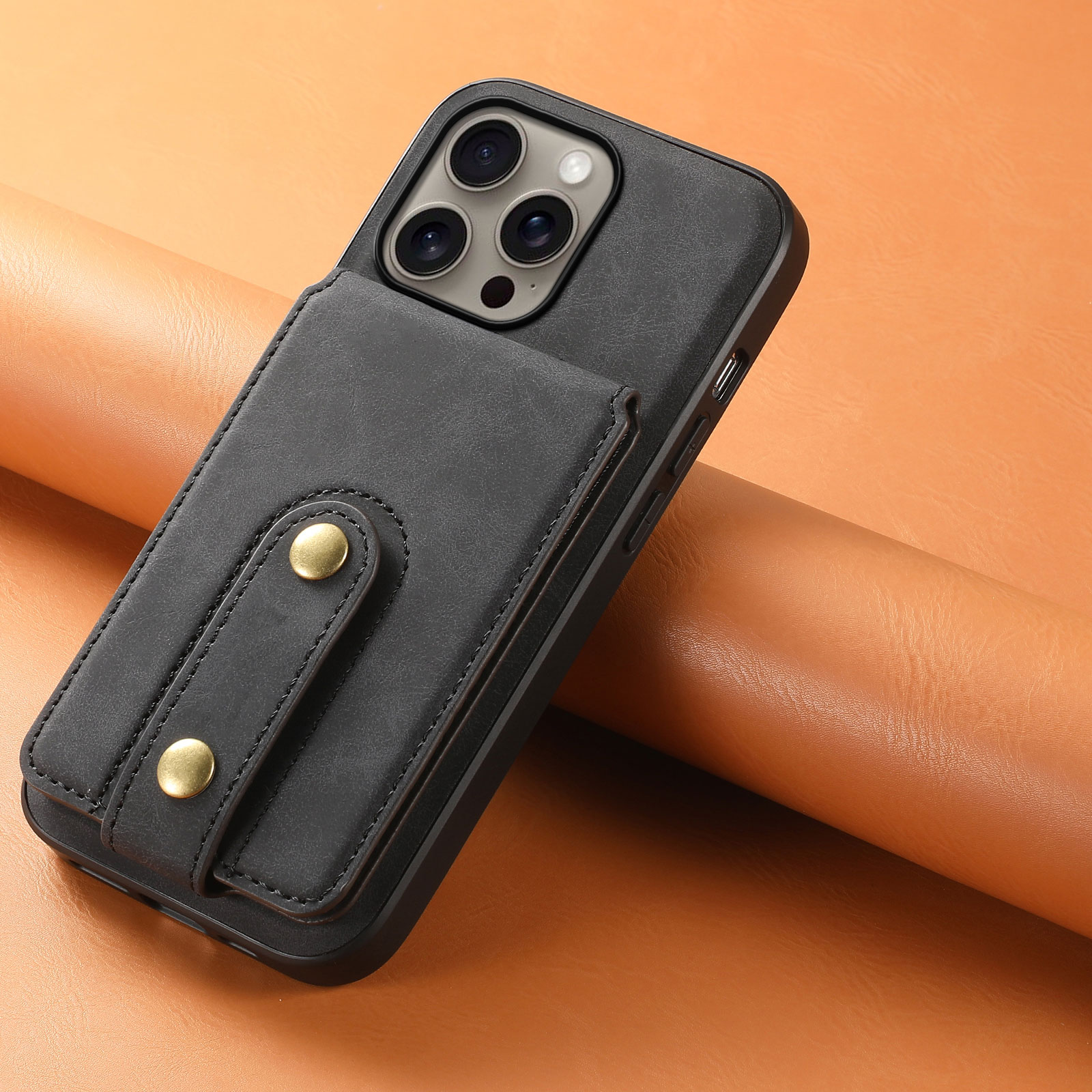 Classic Leather Phone Case With Purse For iPhone Black (Compatible With Magsafe)-CXB241102-GTOCASE