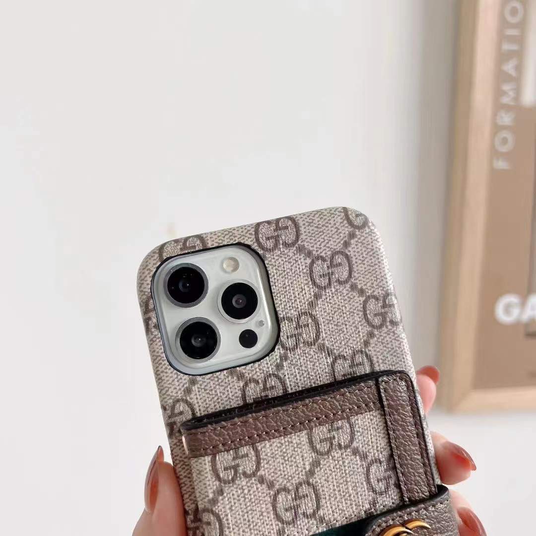 GG iPhone Case With Wallet And Crossbody Strap Brown -XK240330-GTOCASE