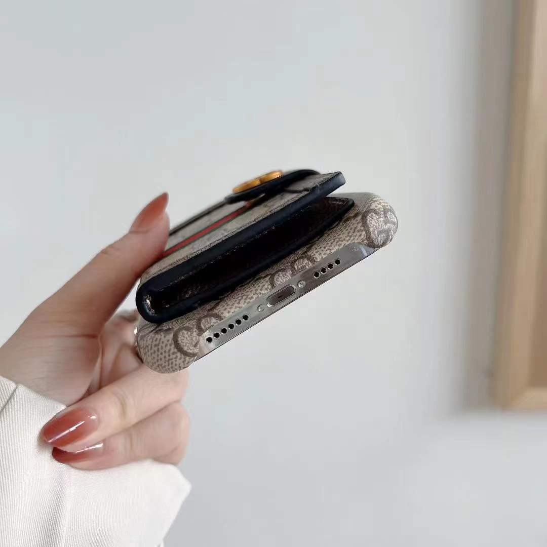GG iPhone Case With Wallet And Crossbody Strap Brown -XK240330-GTOCASE