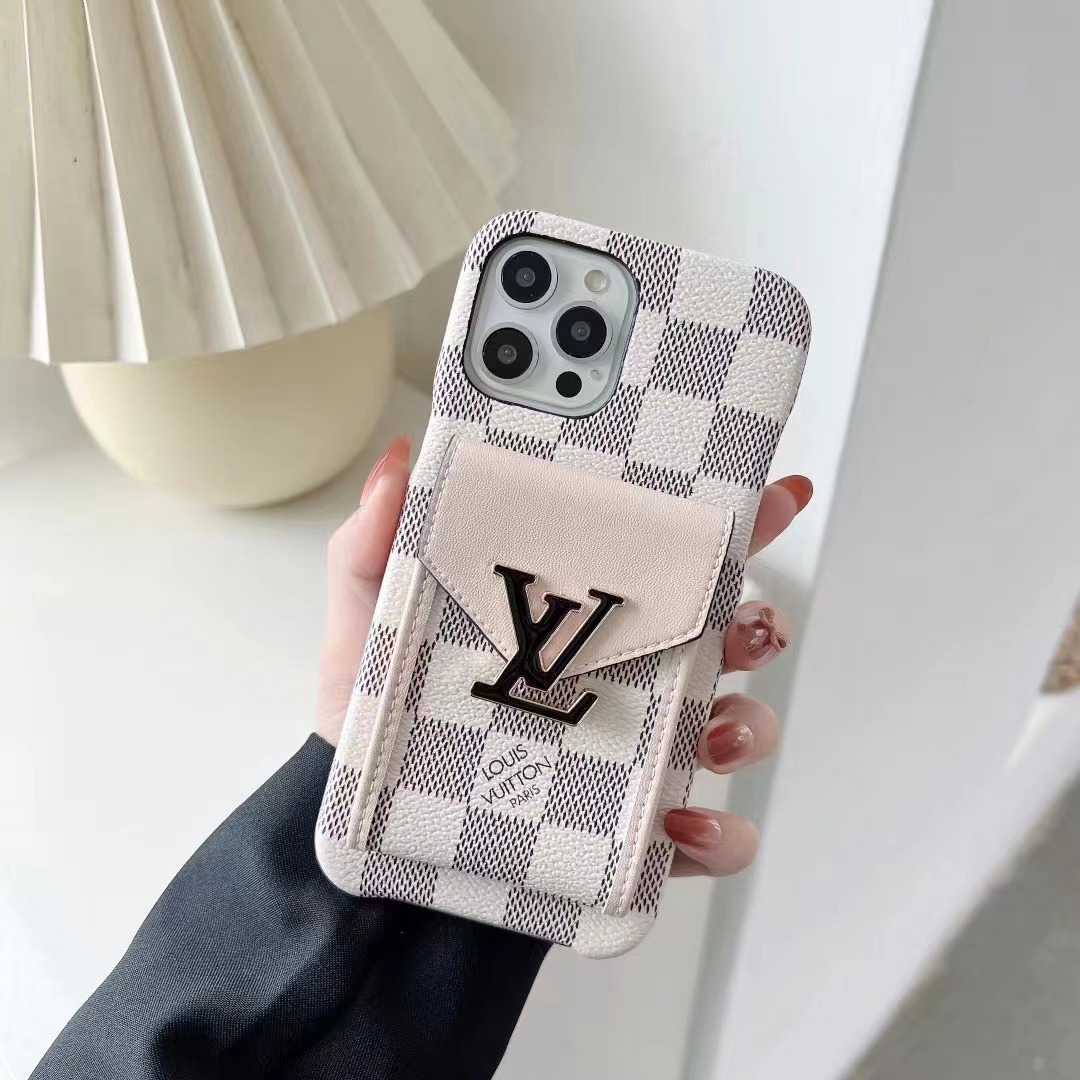Monogram iPhone Case With Card Holder White Grid -XK241701-GTOCASE