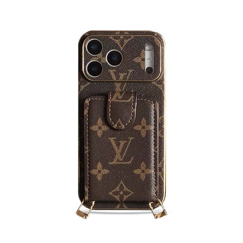 Leather Monogram iPhone Case With Card Holder And Strap Big Printing-JPK251608