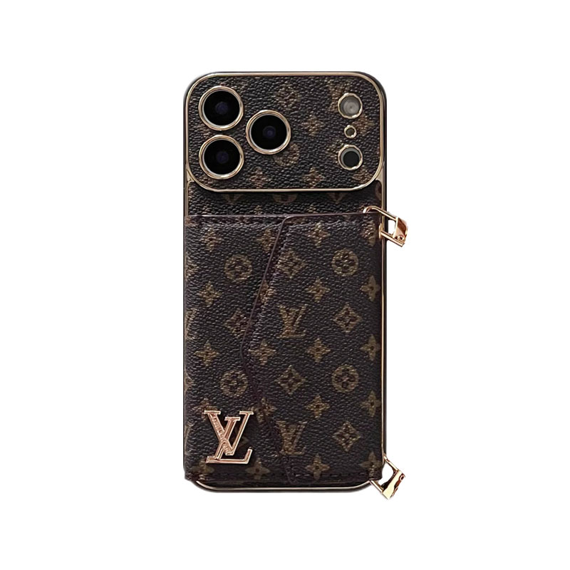 Leather Monogram iPhone Case With Card Holder And Strap For iPhone 17 Series-GELV002