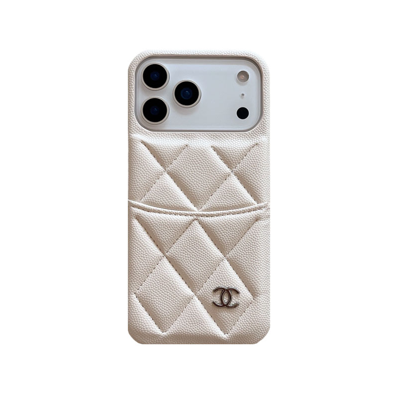 Leather CC iPhone Case With Card Holder White For iPhone 17 Series-GECC023