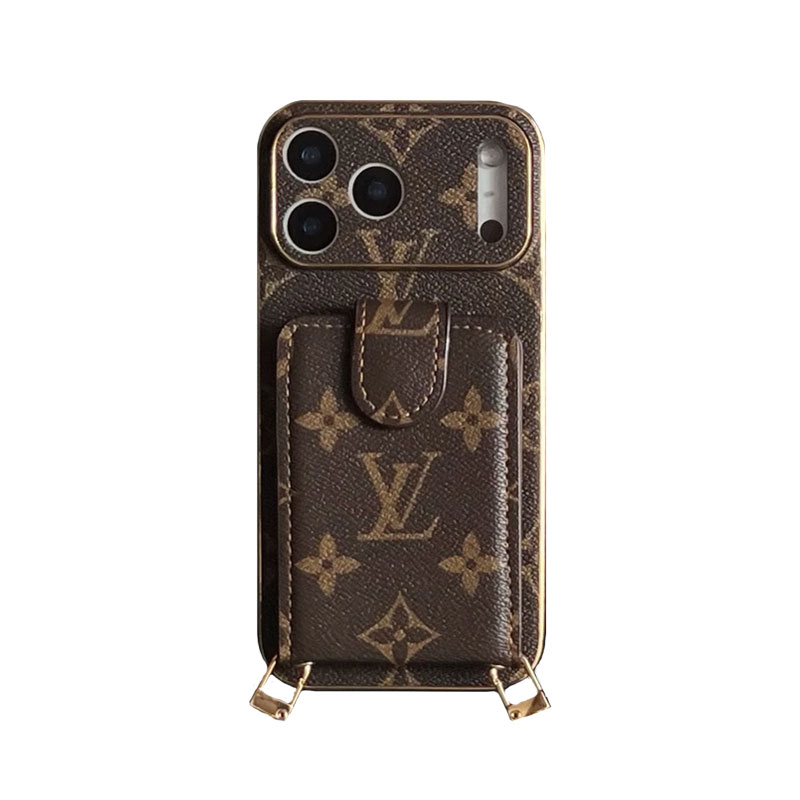 Leather Monogram iPhone Case With Card Holder And Strap Big Printing-JPK251608