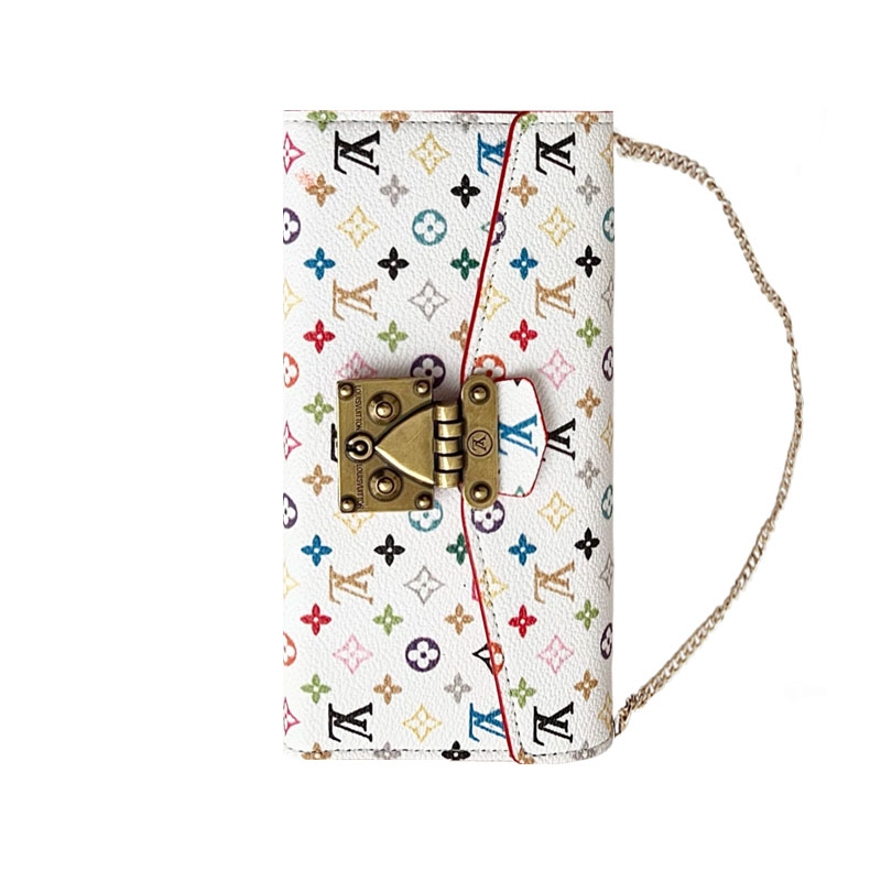 Leather Folio Monogram iPhone Case With Card Holder And Crossbody Chain-GEMTY003