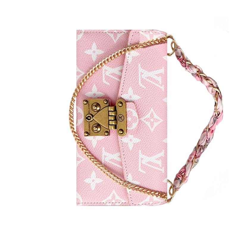 Luxury Leather Folio Monogram iPhone Case with Wallet And Wristlet Lanyard-GEMTY004