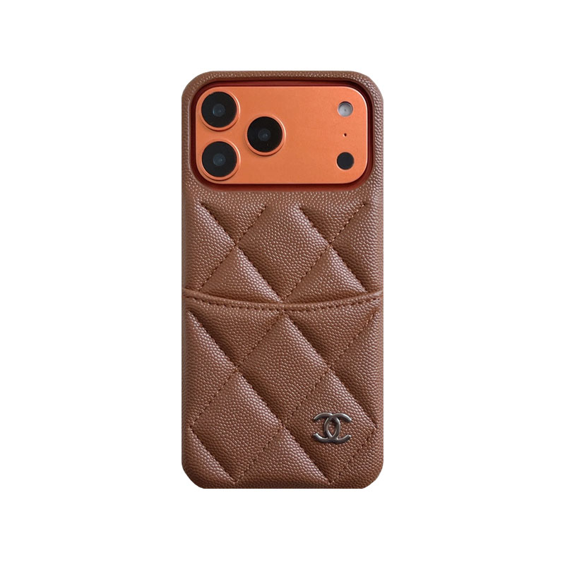Classic Leather CC iPhone Case With Card Holder Brown For iPhone 17 Series-GECC034