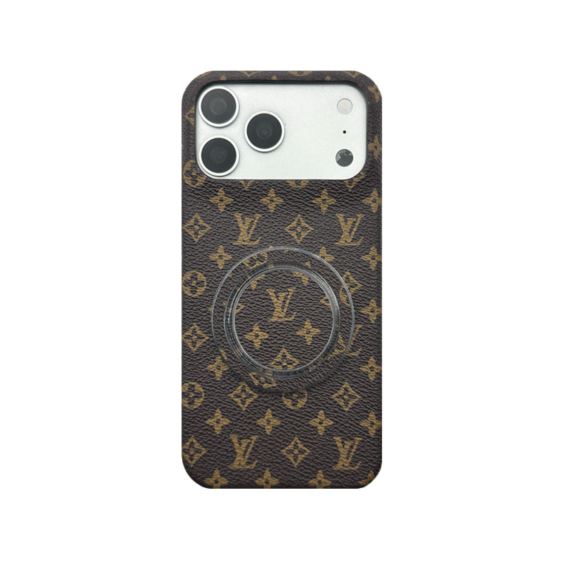 Premium Leather Monogram iPhone Case With Magnetic Stand Big Printing For iPhone 17 Series-GELV080