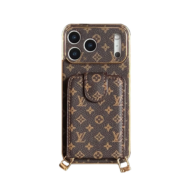 Leather Monogram iPhone Case With Card Holder And Strap Big Printing-JPK251608