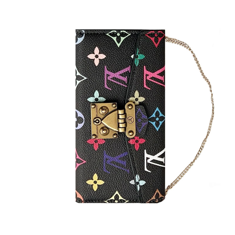 Leather Folio Monogram iPhone Case With Card Holder And Crossbody Chain-GEMTY003