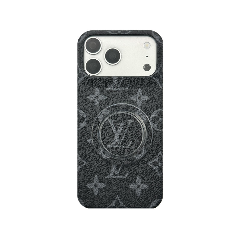 Premium Leather Monogram iPhone Case With Magnetic Stand Big Printing For iPhone 17 Series-GELV080