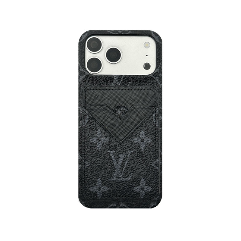 Leather Monogram iPhone Case With Magnetic Card Holder Big Printing For iPhone 17 Series-GELV083