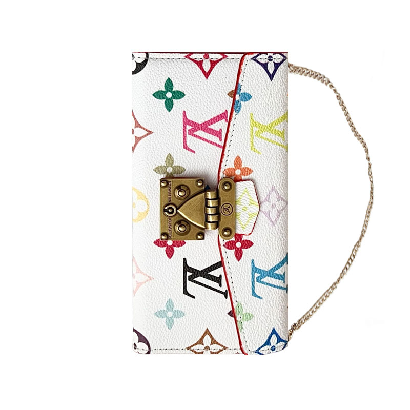 Leather Folio Monogram iPhone Case With Card Holder And Crossbody Chain-GEMTY003