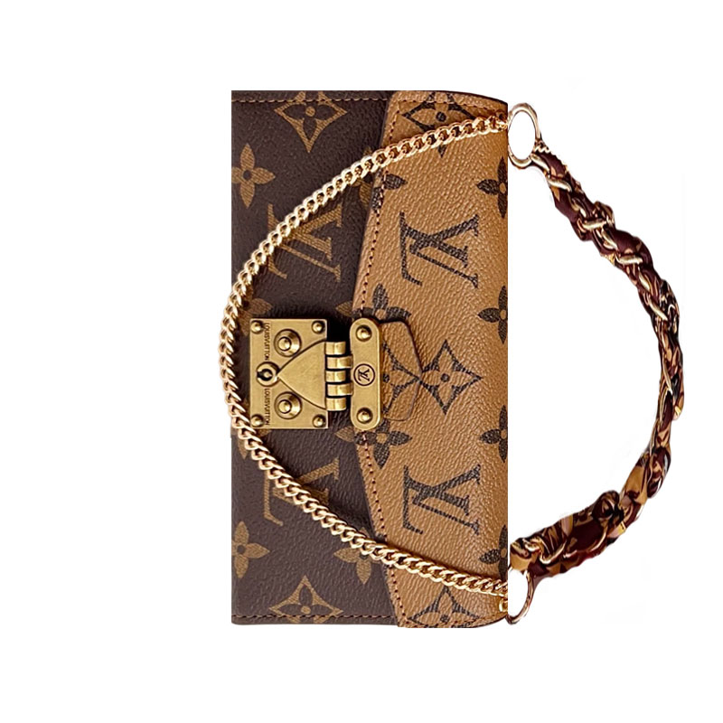 Luxury Leather Folio Monogram iPhone Case with Wallet And Wristlet Lanyard-GEMTY004