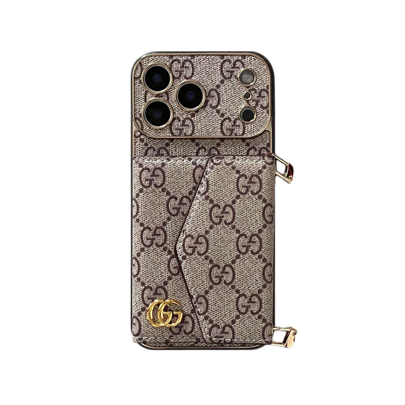 Premium GG iPhone Case With Wallet And Crossbody Strap For iPhone 17 Series-GEGG001